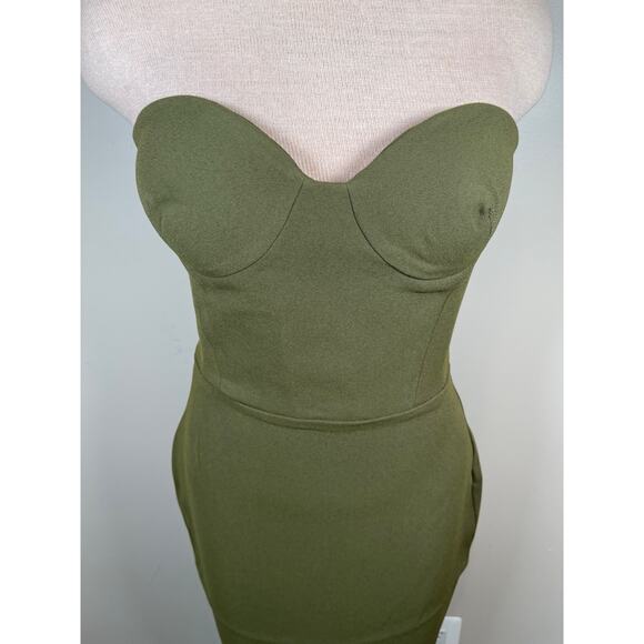 Alex Perry Draven Stretch Crepe Curved Sweetheart Khaki Green Midi Dress Size 8 - Picture 4 of 9